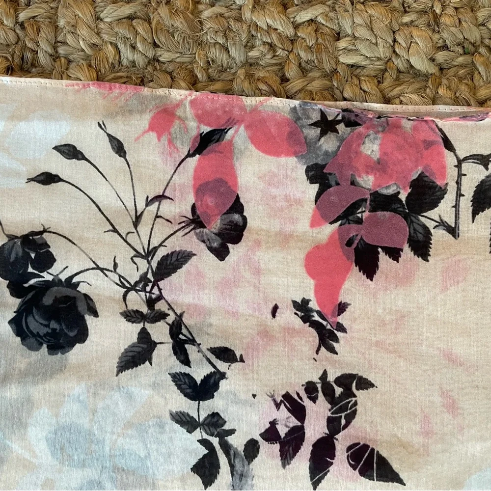 Talbots Cotton Silk Floral Scarf Pink Rose Print 26x66 Lightweight Wrap